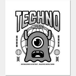 TECHNO  - One Eyed Alien (Black) Posters and Art